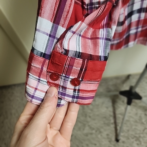 Alia Petite Red Plaid Texture Button Down Shirt SZ 14p - Picture 7 of 9